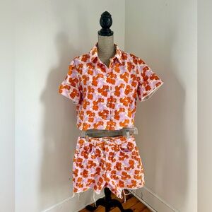 Zara The 90s Floral Denim Set Short And Shorts Size Medium/8